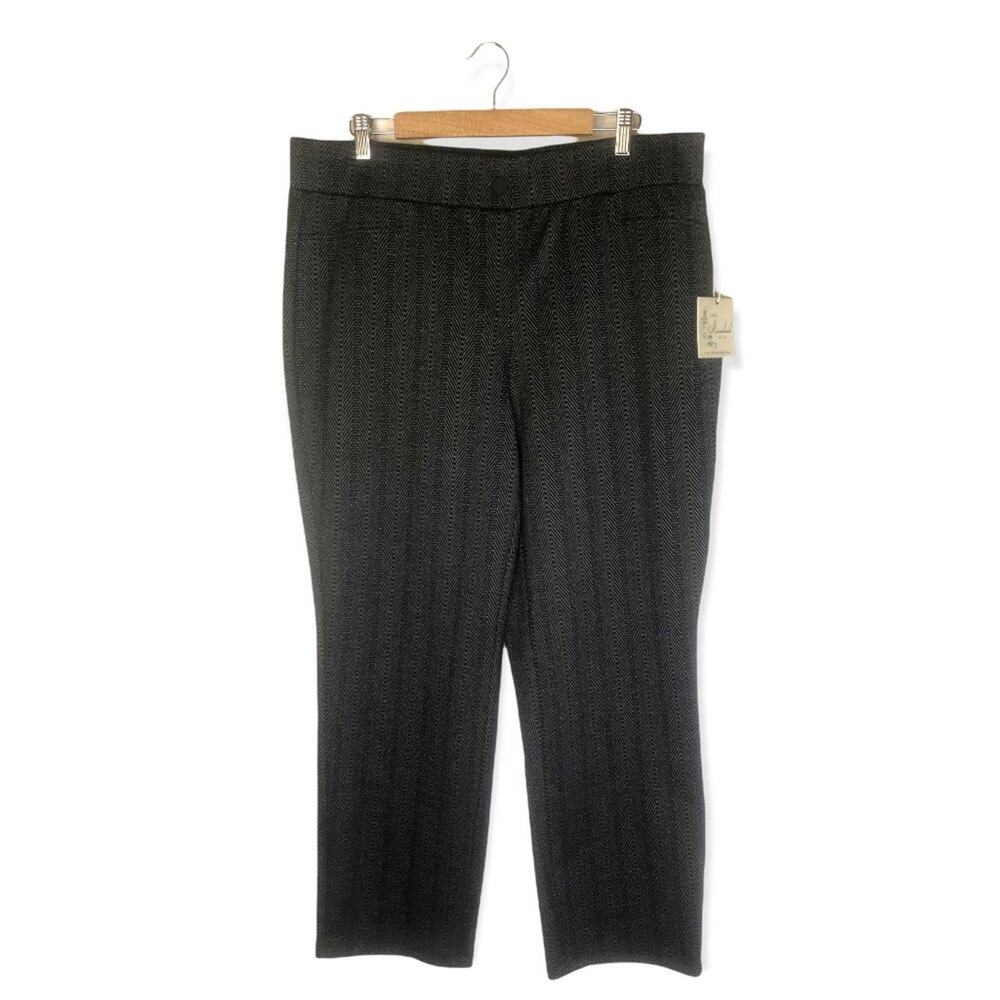 Caffe Marrakesh NWT Straight Leg Ponte Trouser 2X Grey Herringbone Print Stretch